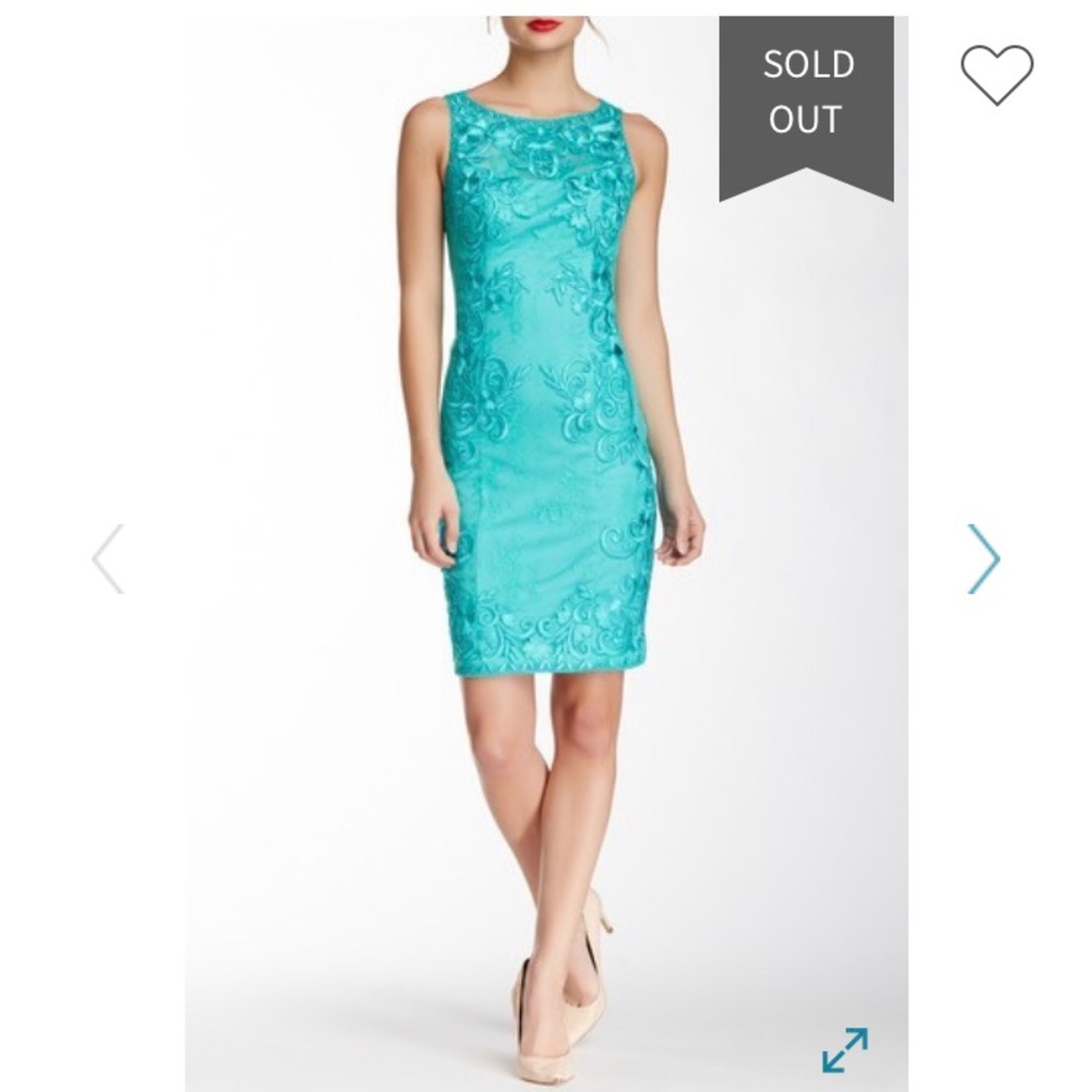 Sue Wong Aqua boat neck dress